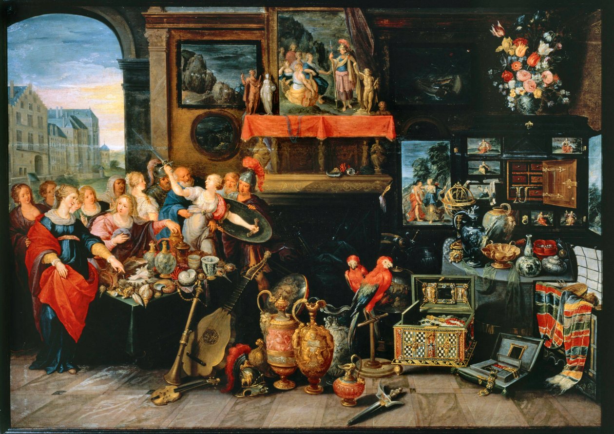 Odysseus herkent Achilles tussen de dochters van Lycomedes ... door Frans II the Younger (workshop of) Francken