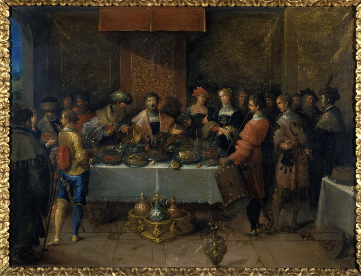 Damocles aan de Tafel, voor 1620 door Frans II the Younger Francken