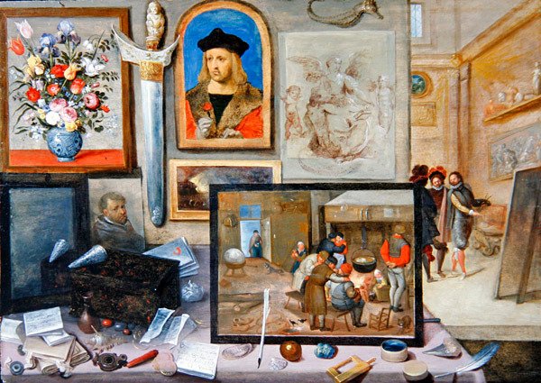 Het interieur van een kunstenaarsatelier door Frans II the Younger and workshop Francken