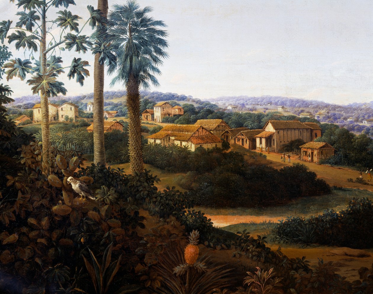 Serinhaem dorp in Brazilië of Het huis van een suikerrietplanter in Brazilië door Frans Post