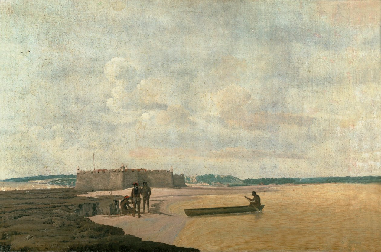 Het oude Portugese fort van de Drie Koningen aan de Rio Grande, Brazilië ... door Frans Jansz Post