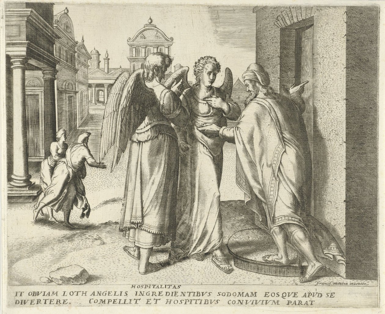 Lot en de twee engelen door Frans Menton