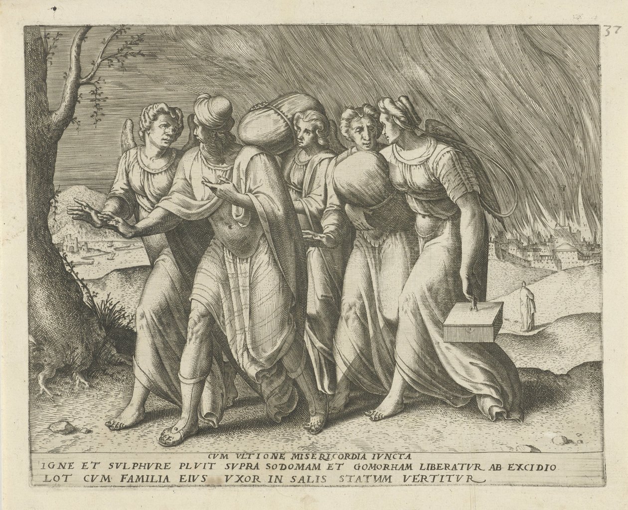 Lot verlaat Sodom door Frans Menton