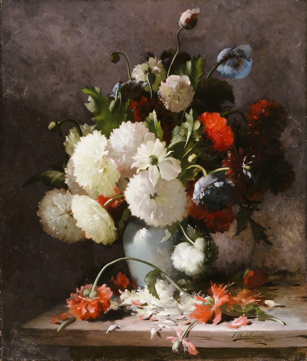 Pioenen op een Stenen Richel door Frans Mortelmans