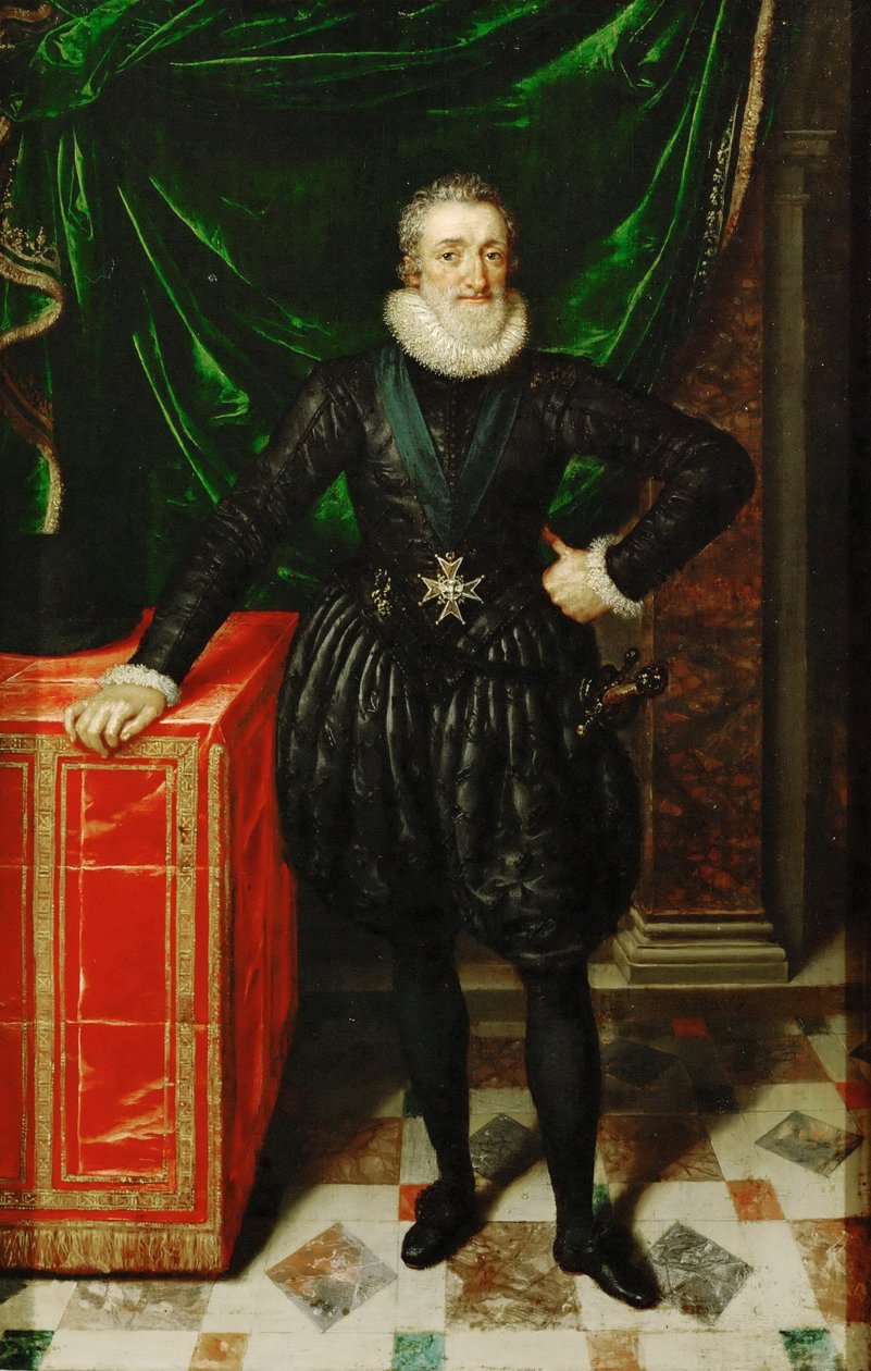 Frans: Portrait de Henri IV (1553-1610), roi de France, en costume noir Hendrik IV, koning van Frankrijk in zwarte jurk door Frans Pourbus the Younger