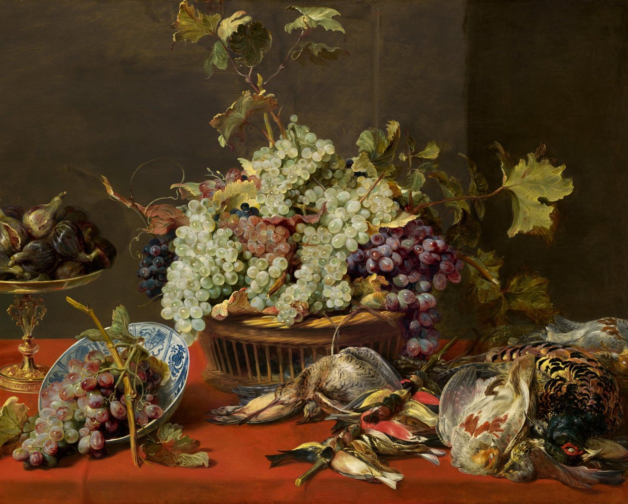 Stilleven met druiven en wild door Frans Snyders