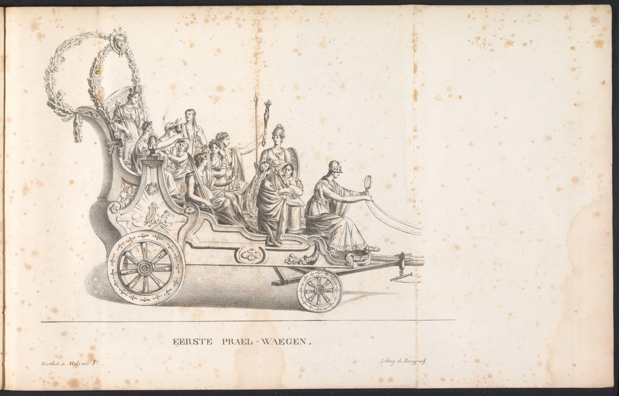 Eerste praalwagen in de optocht voor de Heilige Rombout, 1825 door Frans Vervloet