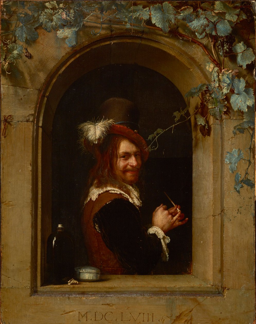 Man met pijp bij een raam door Frans van Mieris