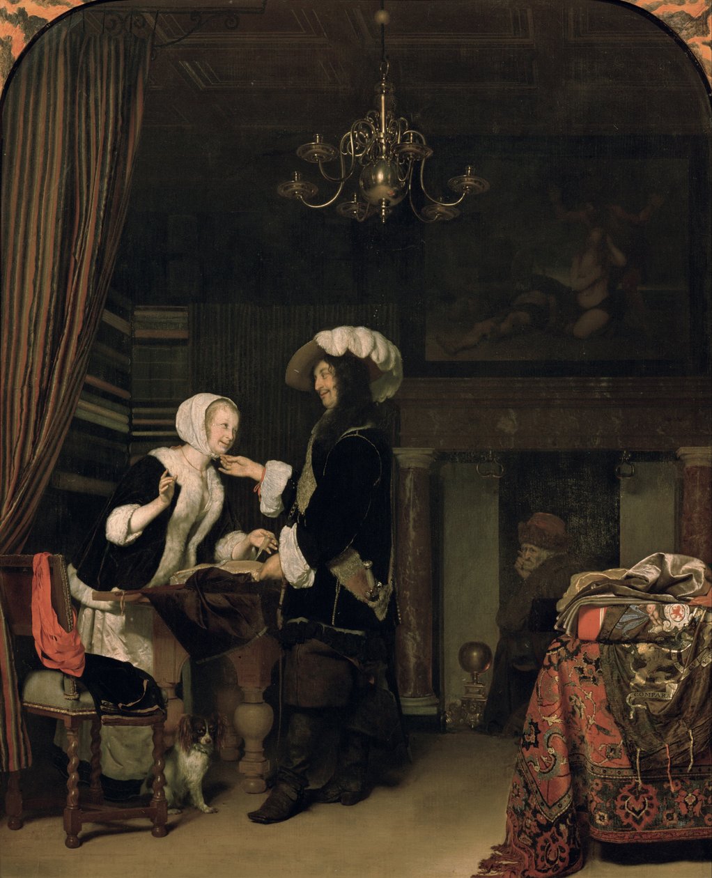 Cavalier in de winkel door Frans van Mieris the Elder