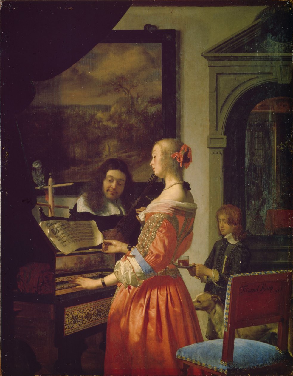 Vrouw bij een klavecimbel door Frans van Mieris the Elder