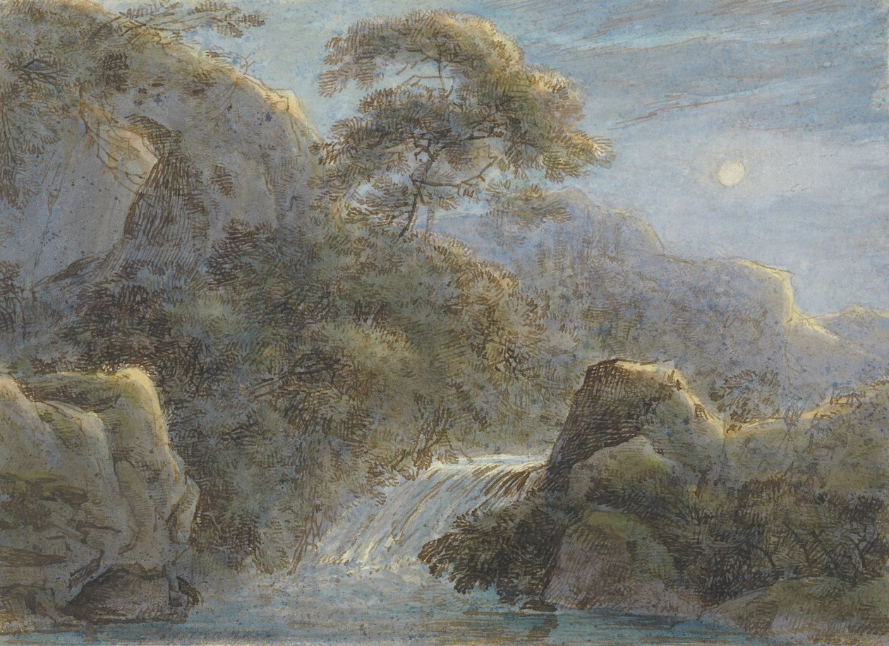 Waterval in de Bergen bij Maanlicht door Franz Innocenz Kobell