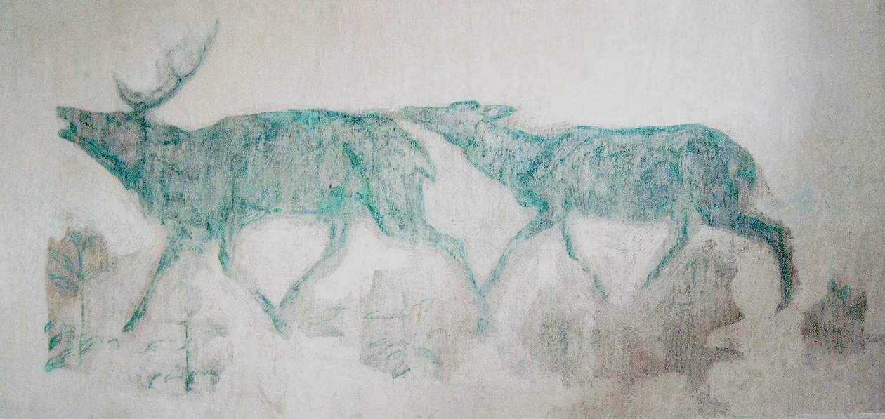 Fresco met Groen-Blauwe Herten door Franz Marc