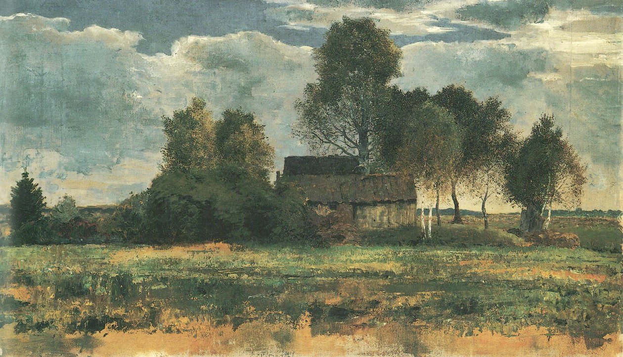 Moerashutten in Dachauer Moos door Franz Marc