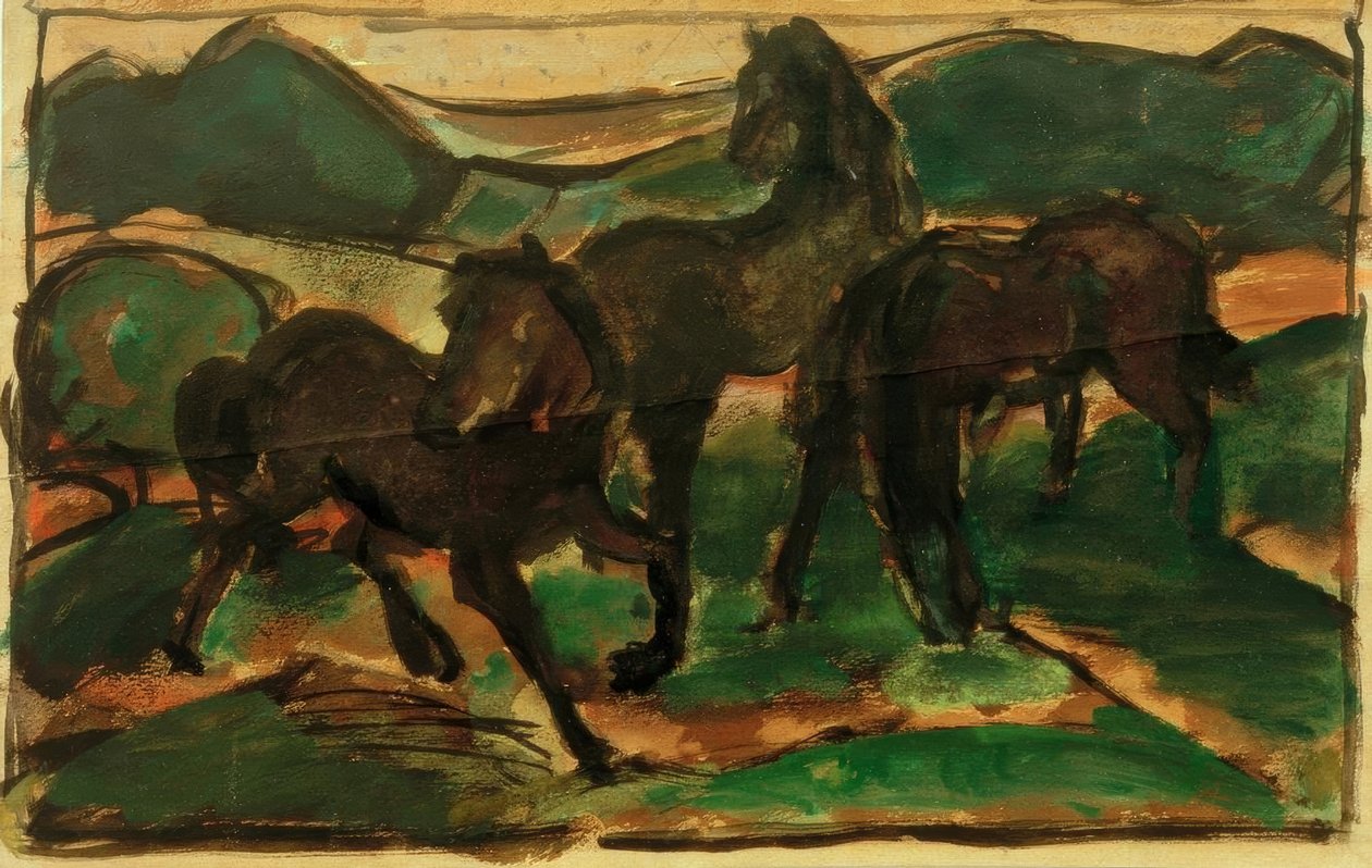 Paarden in de wei I door Franz Marc