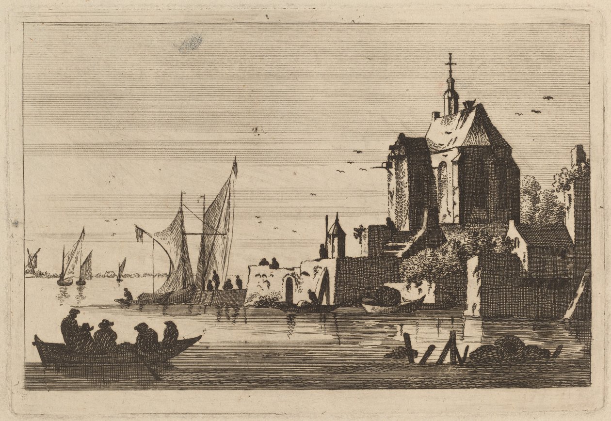 Kerk in een Inham met Roeiboot op de Voorgrond door Franz Edmund Weirotter
