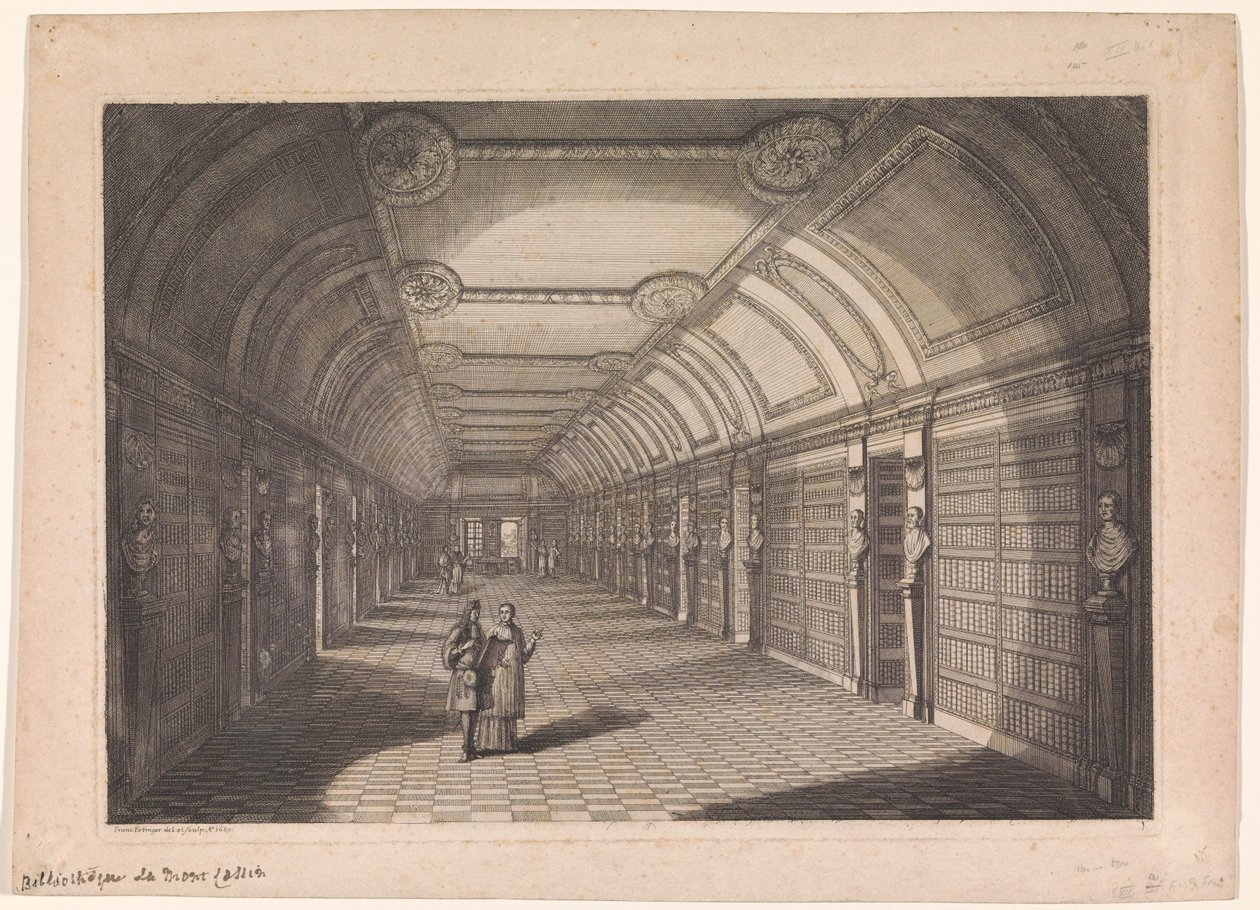 Bibliotheek van de abdij van Sainte-Geneviève te Parijs door Franz Ertinger
