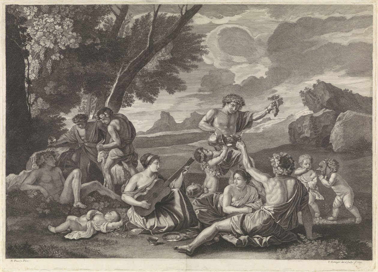 Landschap met bacchanten door Franz Ertinger