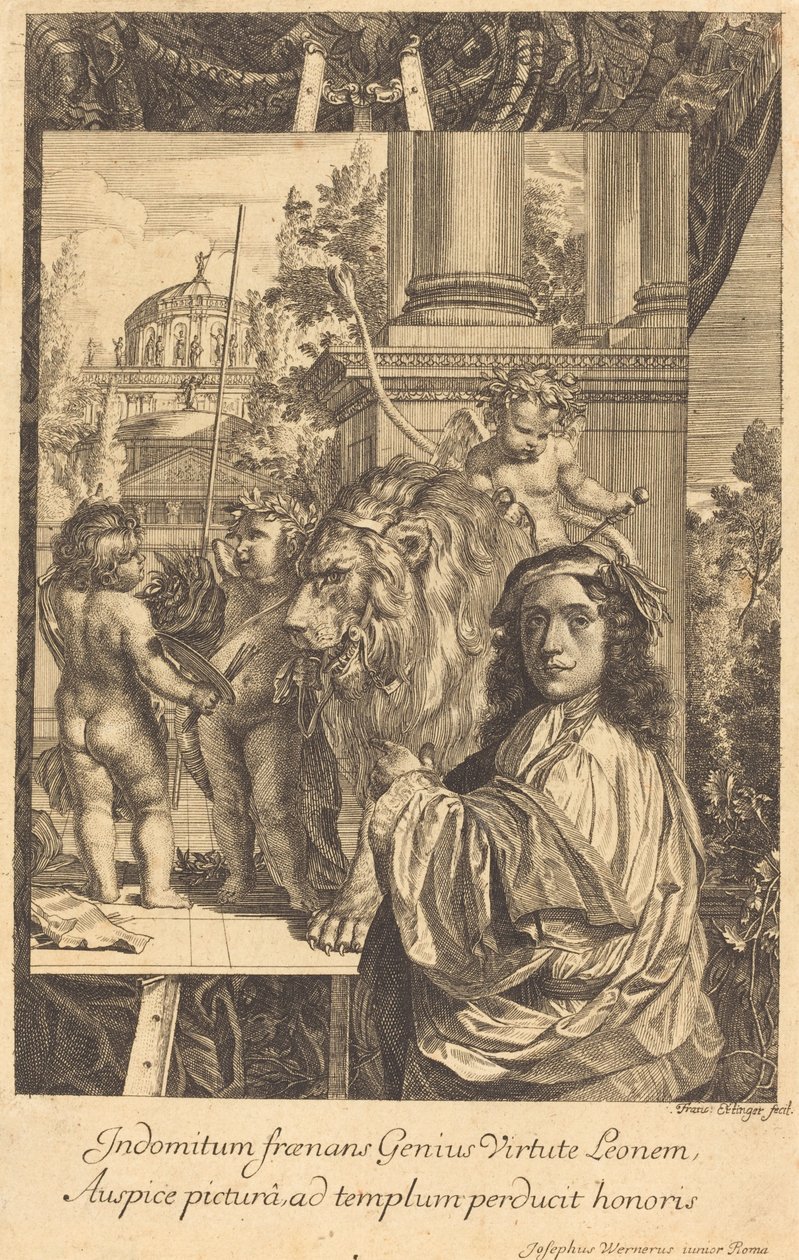 Zelfportret van Joseph Werner door Franz Ertinger after Joseph Werner