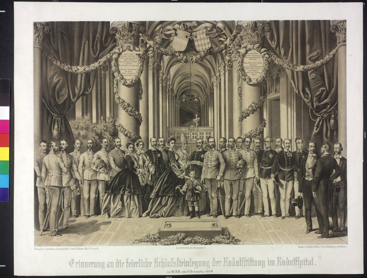 Herinnering aan de ceremoniële plaatsing van de hoeksteen van de Rudolfstichting in het Rudolfspital 1864 door Franz Gerasch