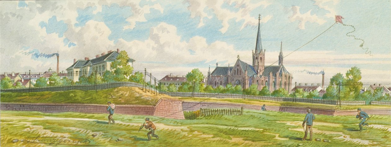 Tussen Westbahn en Mariahilfer Linie (uitzicht op de Linienwall) door Franz Gerasch