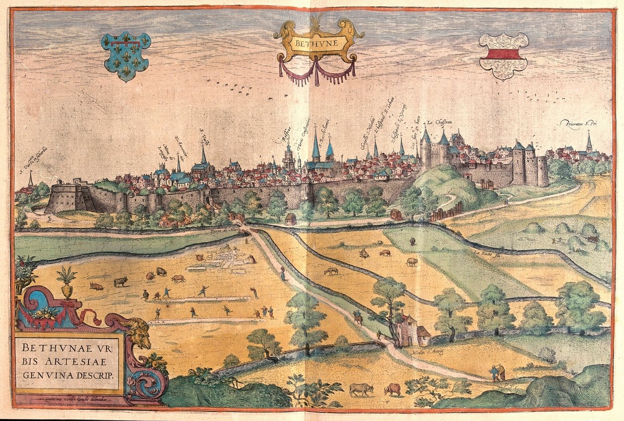 Bethune in Pas de Calais, Frankrijk (gravure) door Franz Hogenberg
