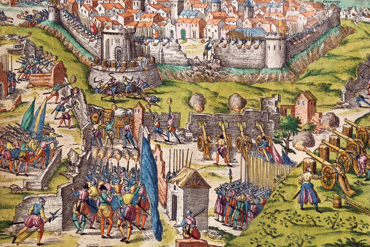 Het leger van Condé belegert Chartres, maart 1568, gravure door Franz Hogenberg, Frankrijk door Franz Hogenberg