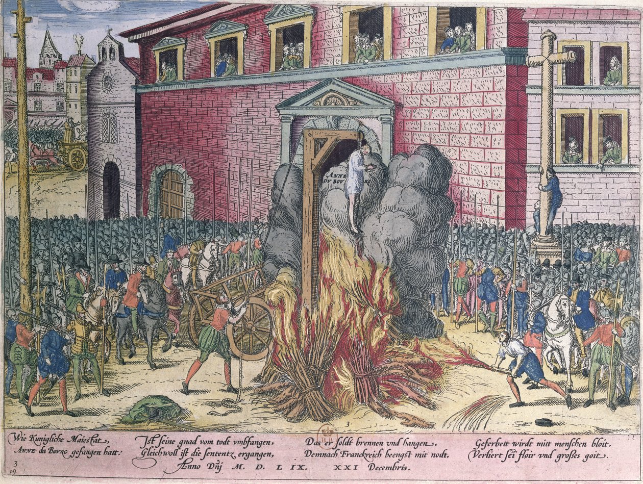 Ophanging van Anne du Bourg (1521-59) Place de Greve, 23 december 1559 door Franz Hogenberg