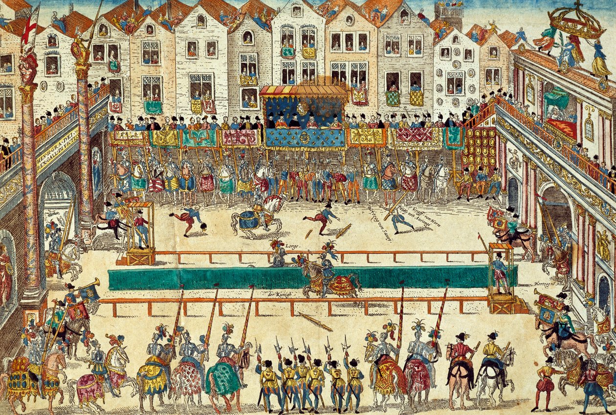 Hendrik II van Frankrijk dodelijk gewond, 30 juni door Franz Hogenberg
