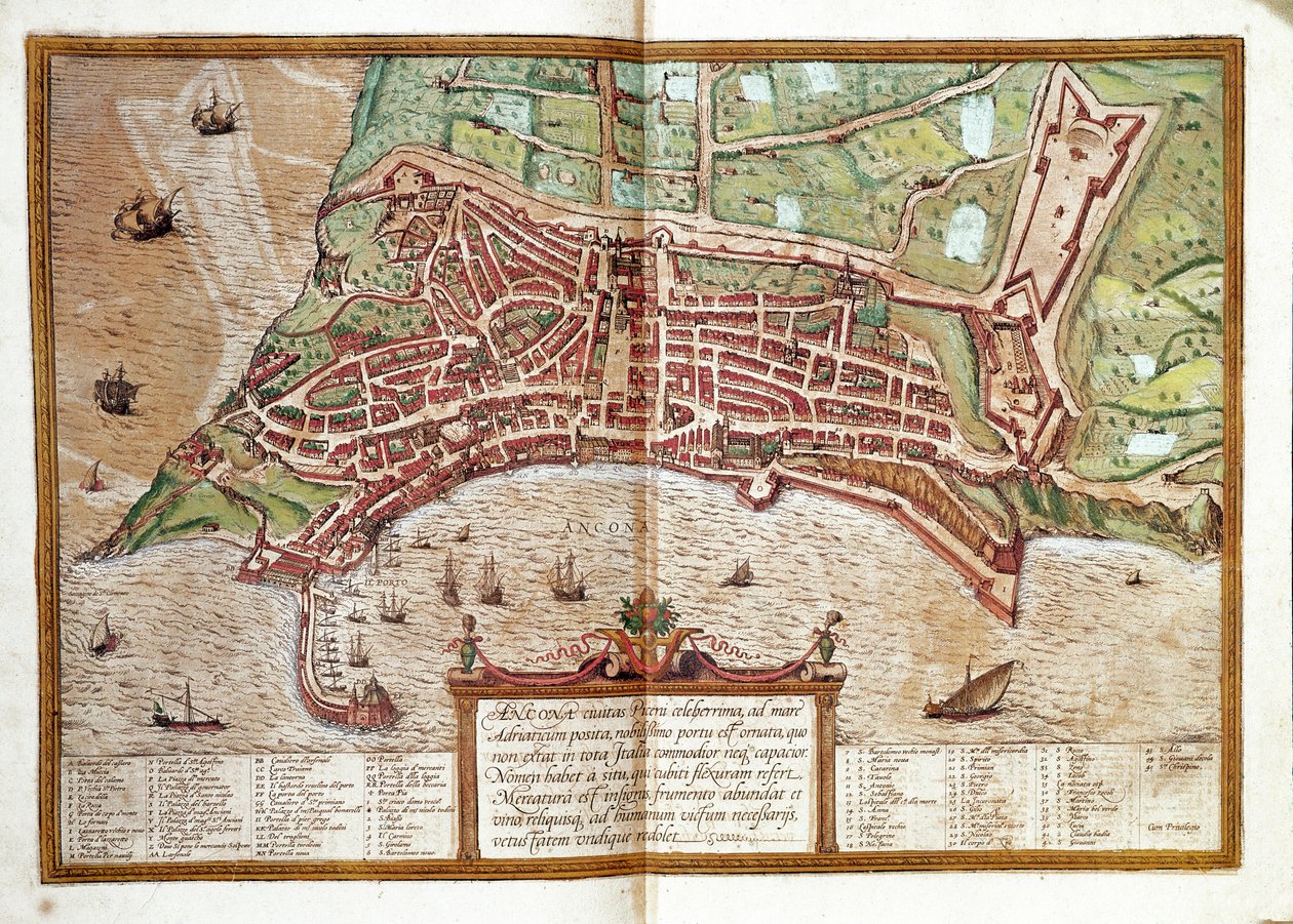 Kaart van Ancona door Franz Hogenberg