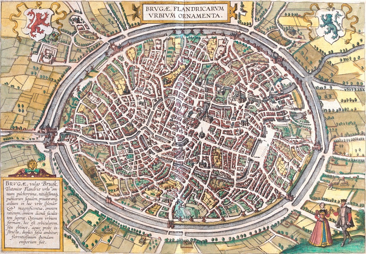 Kaart van Brugge (Brugae), België door Franz Hogenberg