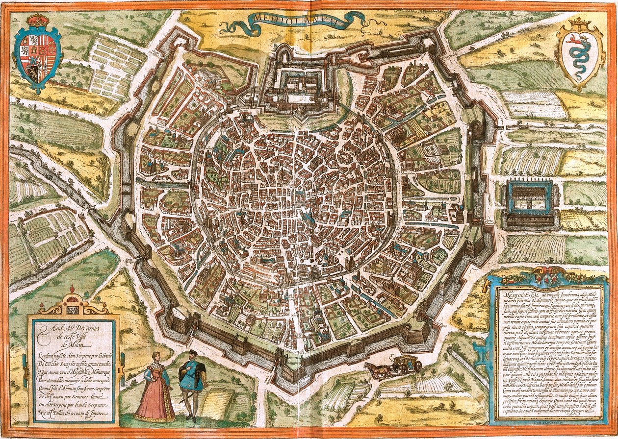 Plan van Milaan, Italië door Franz Hogenberg