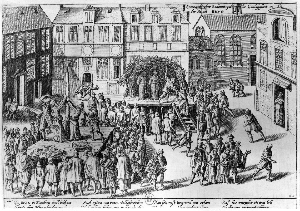 Brandstapel in Brugge tijdens het bewind van Fernando Alvarez de Toledo, hertog van Alba door Franz Hogenberg