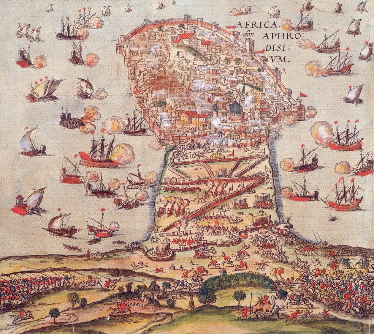 De Ottomaanse Kaper Khayr al-Din Barbarossa tegen het Leger van Karel V, door Franz Hogenberg door Franz Hogenberg