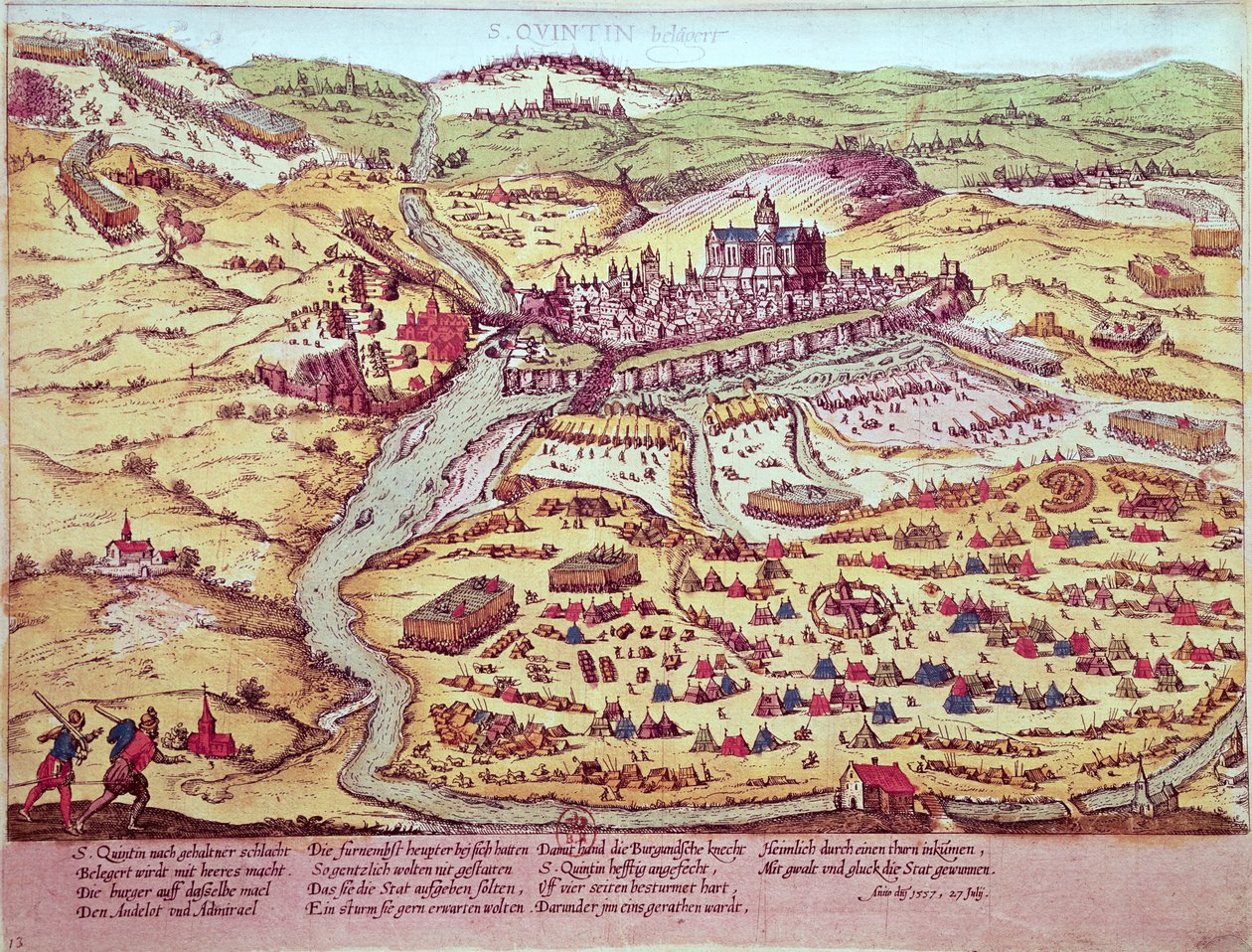 Het Beleg van St. Quentin, 27 juli 1557 door Franz Hogenberg