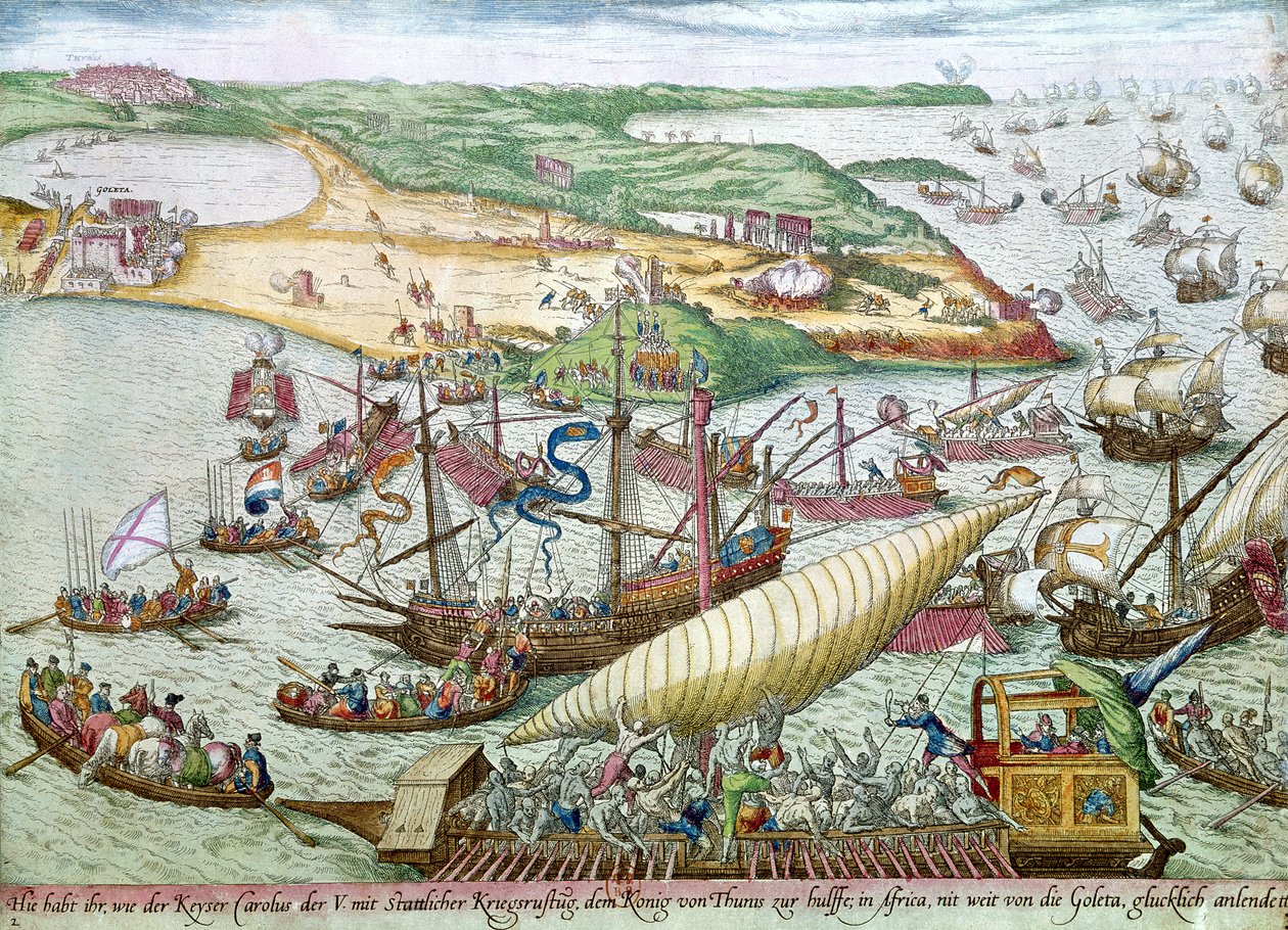 Het Beleg van Tunis of La Goulette door Karel V in 1535 door Franz Hogenberg