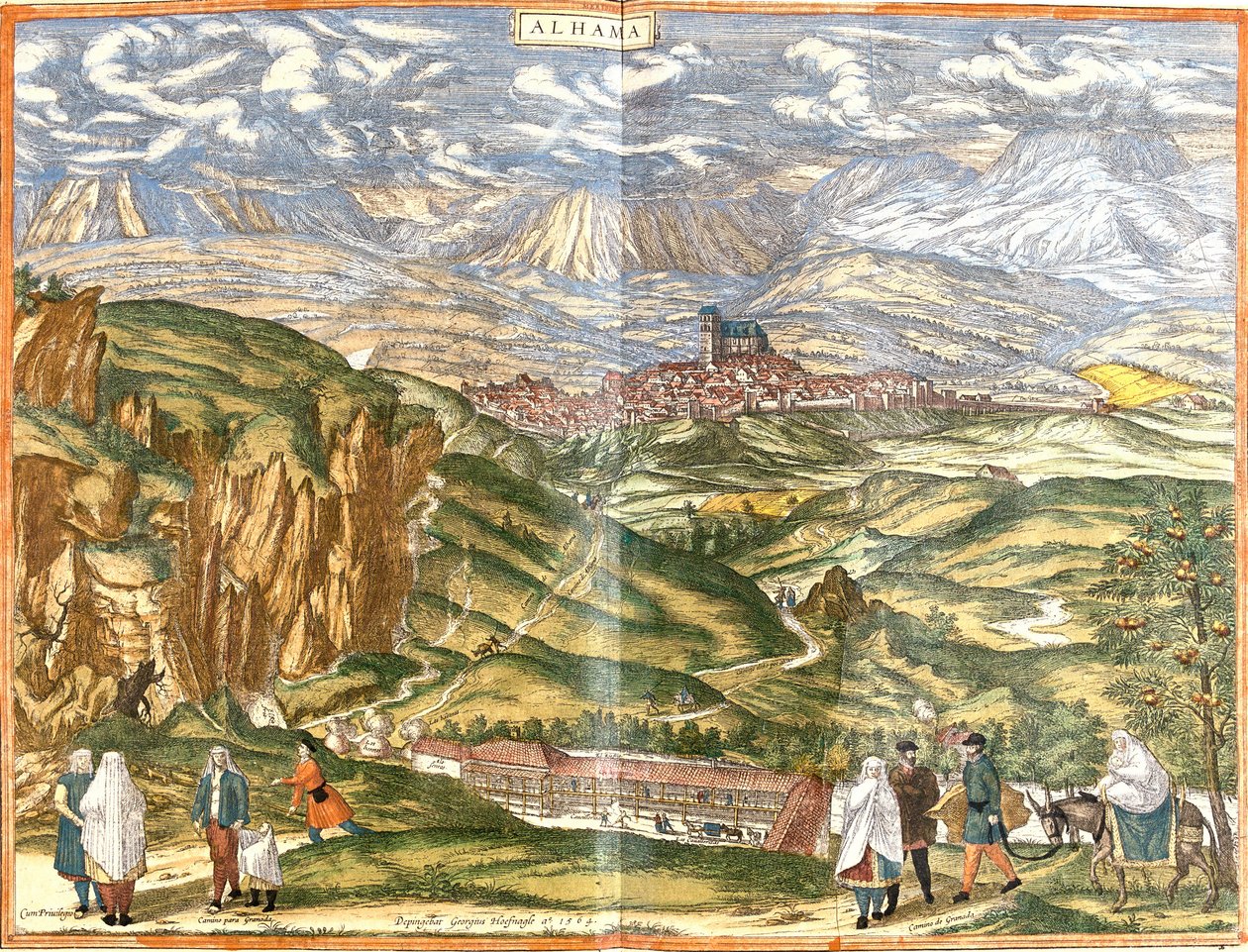 Uitzicht op Alhama de Granada (Alhama), Spanje door Franz Hogenberg