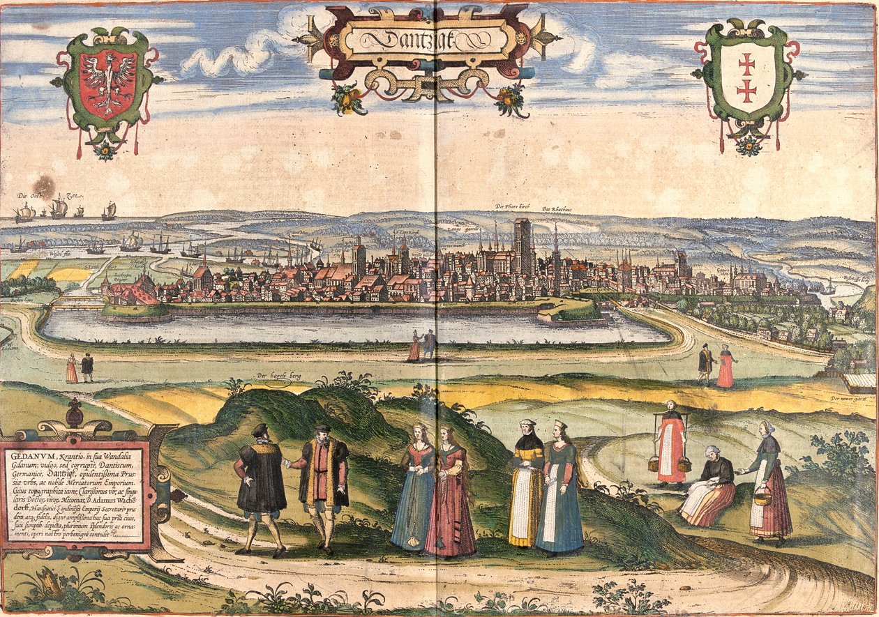 Uitzicht op Dantzig (Gedanum) (het huidige Gdansk), Polen door Franz Hogenberg