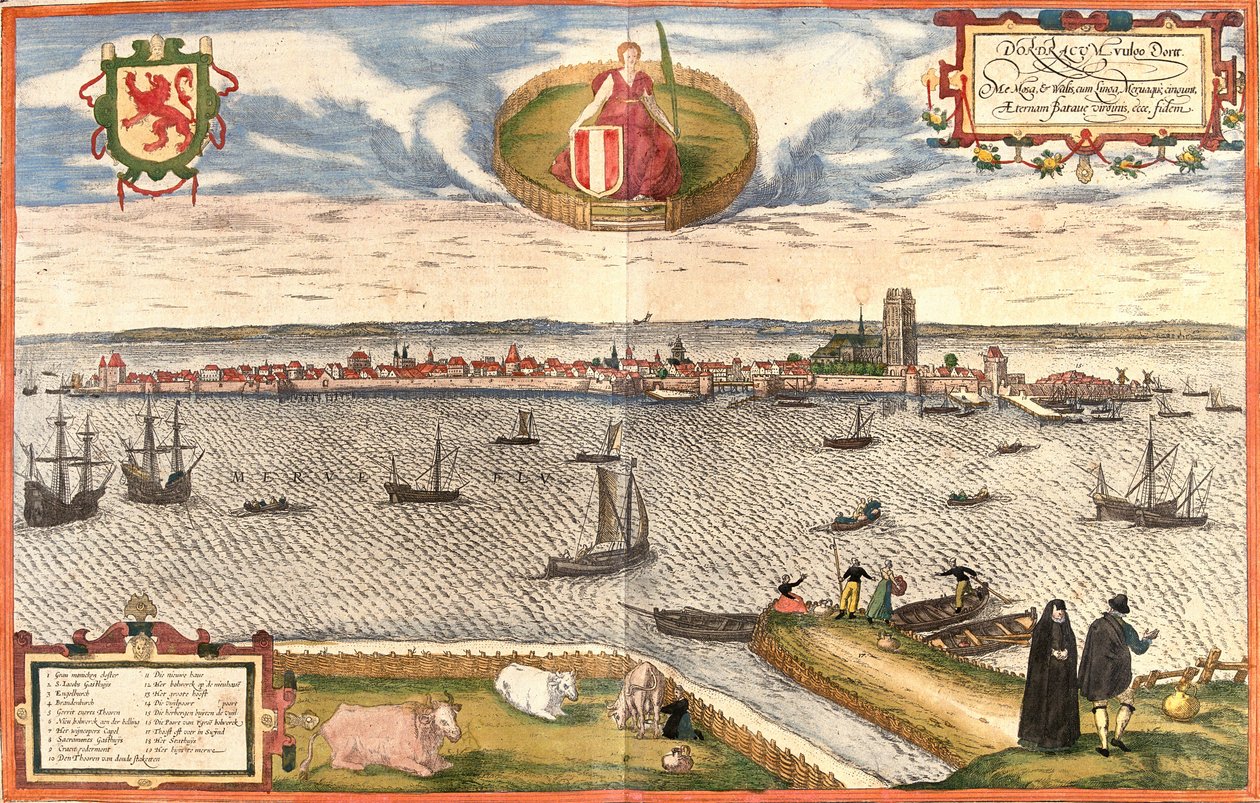 Uitzicht op Dordrecht (Dordracum), Nederland door Franz Hogenberg