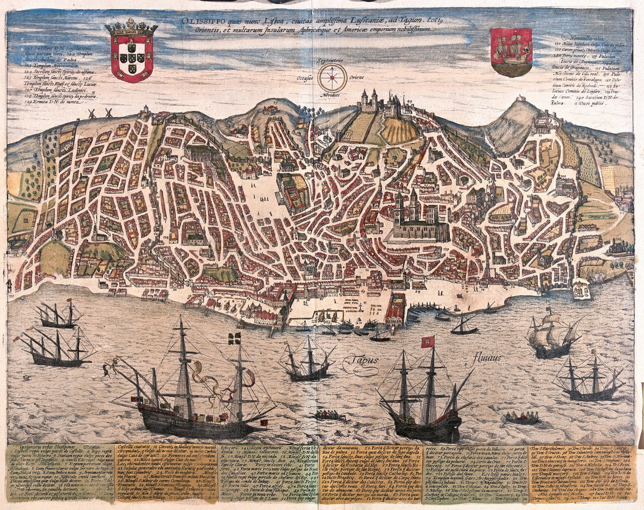 Zicht op Lissabon, Portugal (gravure) door Franz Hogenberg