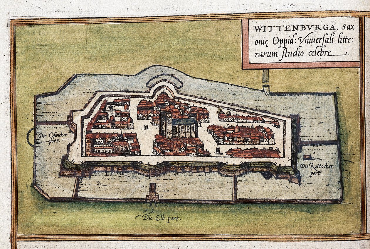 Uitzicht op de stad Wittenberg in Duitsland, detail door Franz Hogenberg