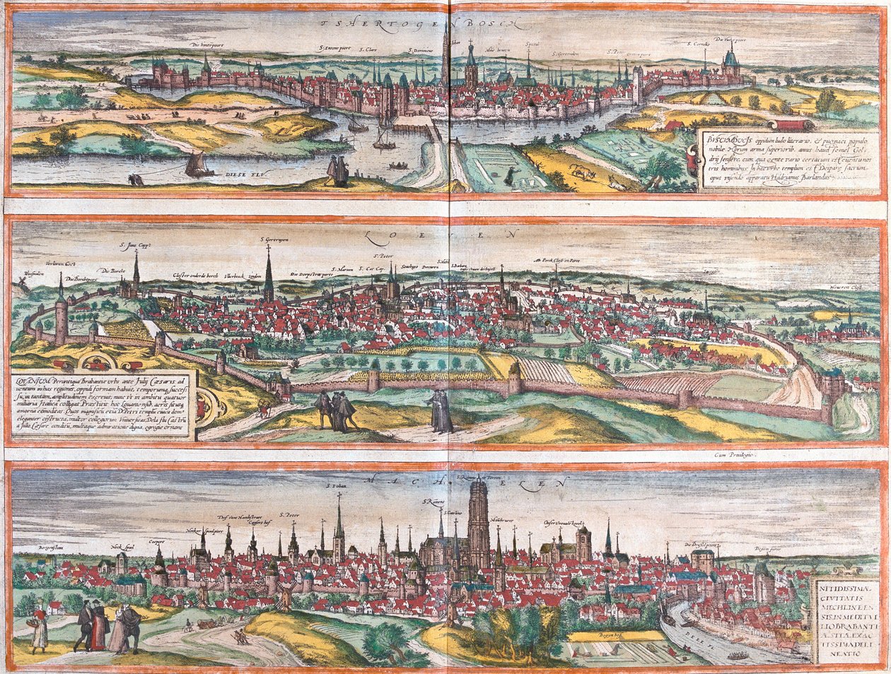 Gezichten van Bois le Duc (Buscumducis), in Nederland, Leuven (Lovanium) en Machelen (Mechlineen) in België door Franz Hogenberg