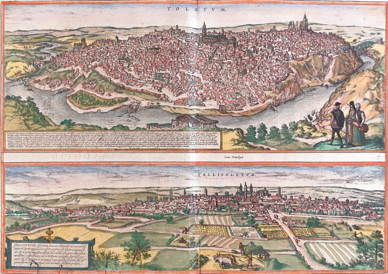 Gezichten van Toledo en Valladolid, Spanje (ets) door Franz Hogenberg