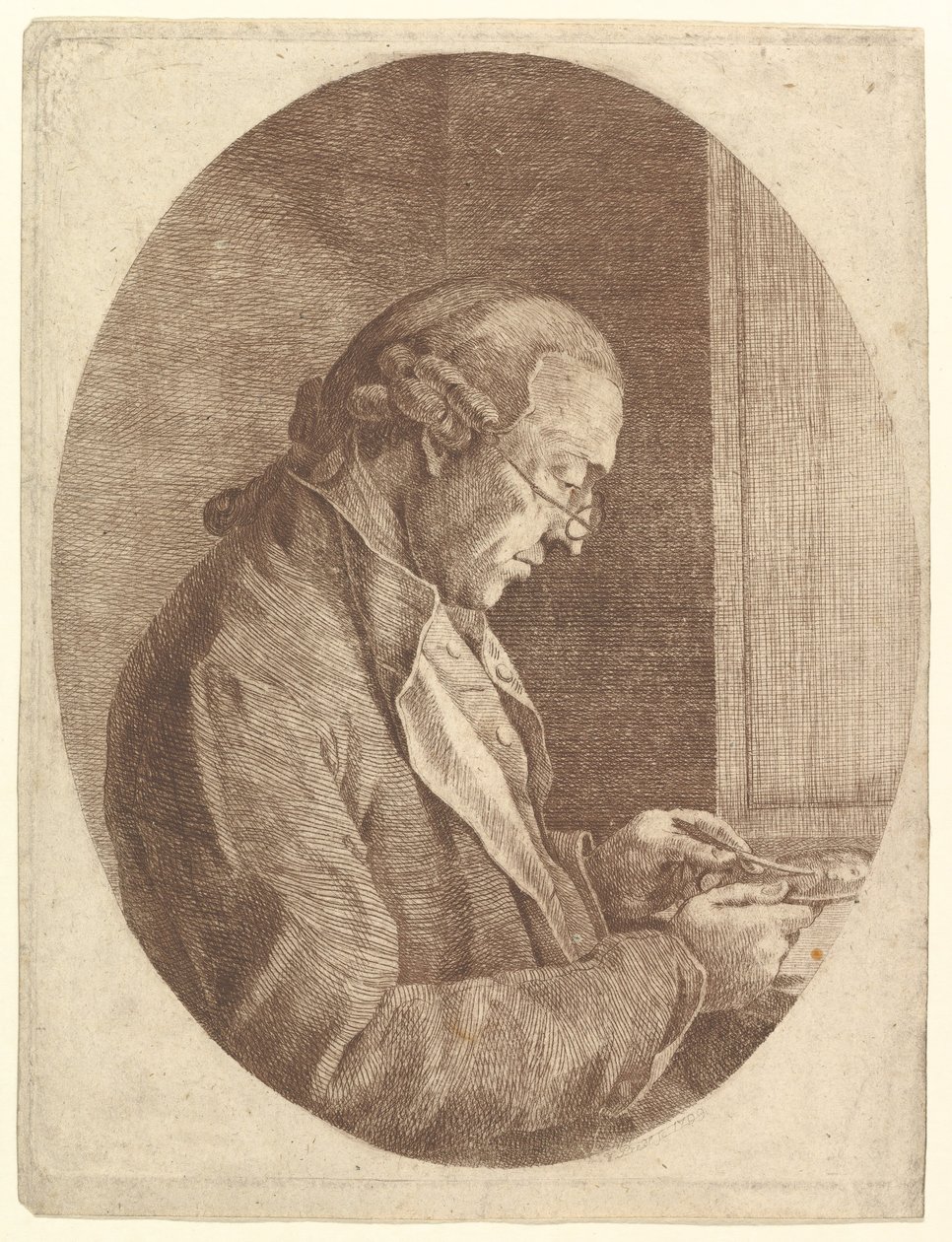 Portret van een kunstenaar die een miniatuurportret schetst door Franz Jakob Josef Ignatz von Predl
