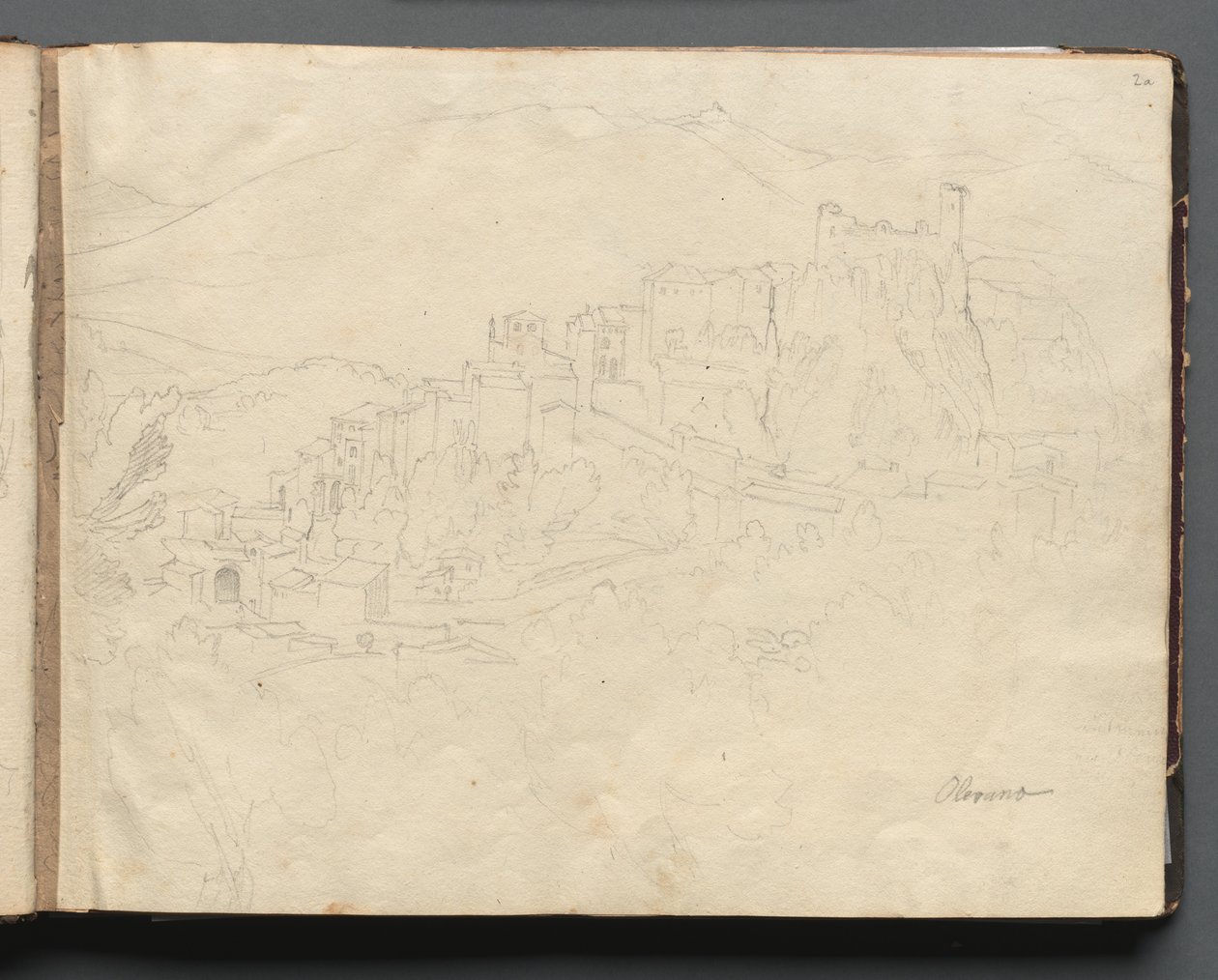 Album met uitzichten van Rome en omgeving, landschapsstudies, pagina 02a: Olevano door Franz Johann Heinrich Nadorp