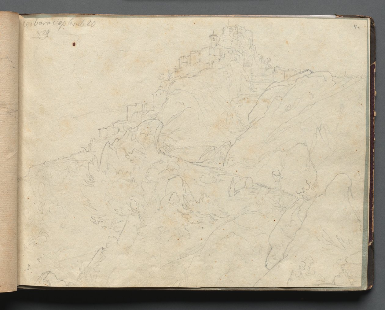 Album met gezichten op Rome en omgeving, landschapsstudies, pagina 04a: "Cervera". door Franz Johann Heinrich Nadorp