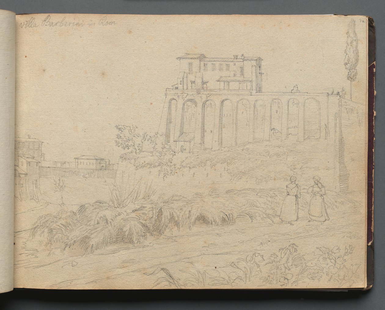 Album met Zichten van Rome en Omgeving, Landschapsstudies, pagina 07a: Villa Barberini in Rome door Franz Johann Heinrich Nadorp