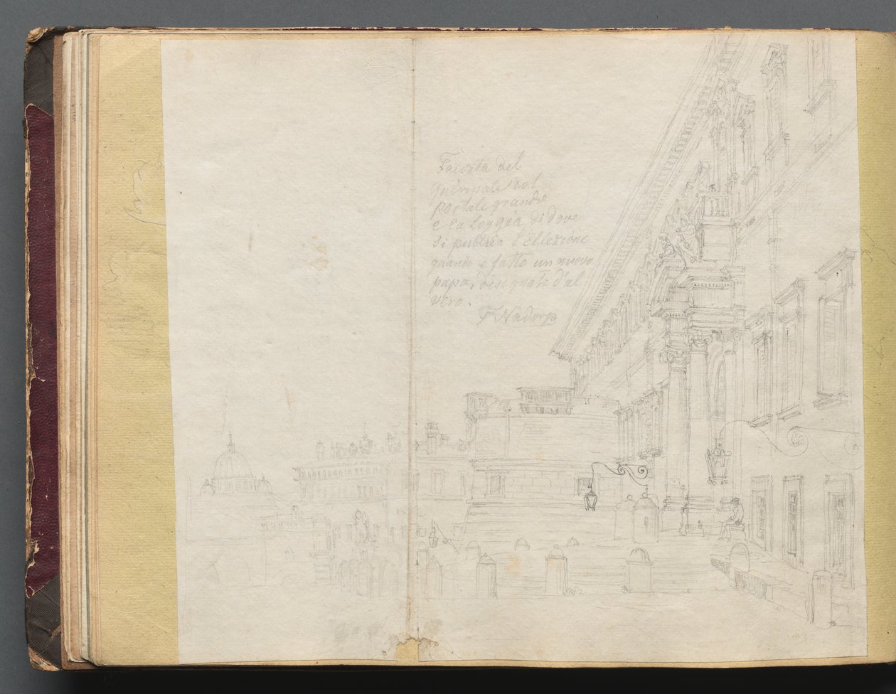 Album met uitzichten van Rome en omgeving, landschapsstudies, pagina 15b: Romeins architecturaal uitzicht door Franz Johann Heinrich Nadorp
