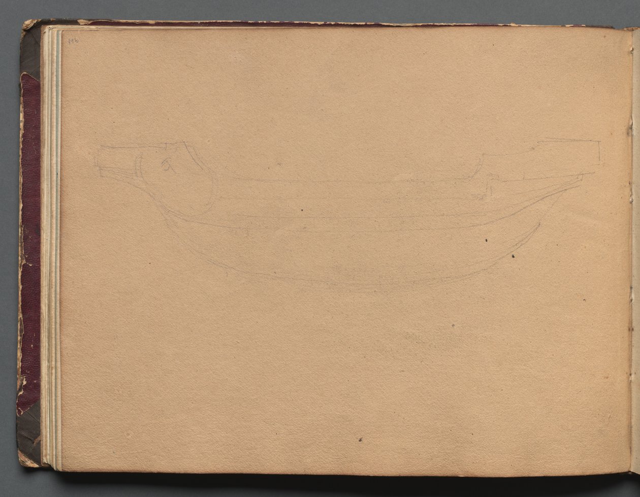 Album met uitzichten van Rome en omgeving, landschapsstudies, pagina 19b: Schets van een boot door Franz Johann Heinrich Nadorp