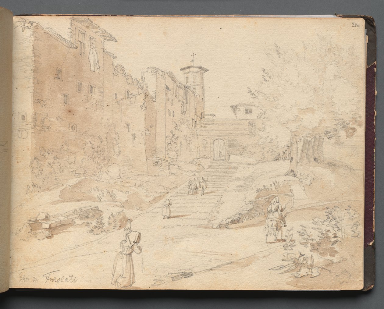 Album met uitzichten van Rome en omgeving, landschapsstudies, pagina 27a: "Frascati" door Franz Johann Heinrich Nadorp