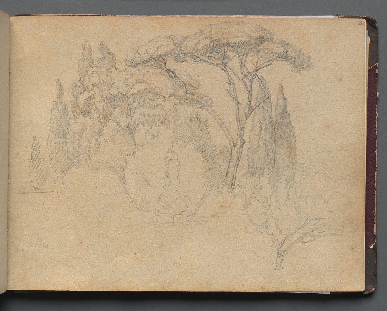 Album met uitzichten van Rome en omgeving, landschapsstudies, pagina 29a: Landschapsstudie door Franz Johann Heinrich Nadorp